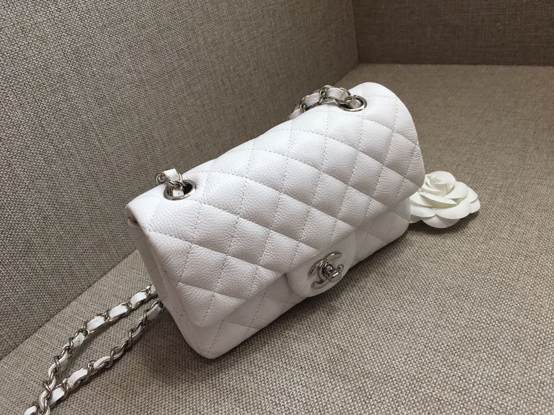 Small Classic Flap Caviar Bag A01116 White/Silver